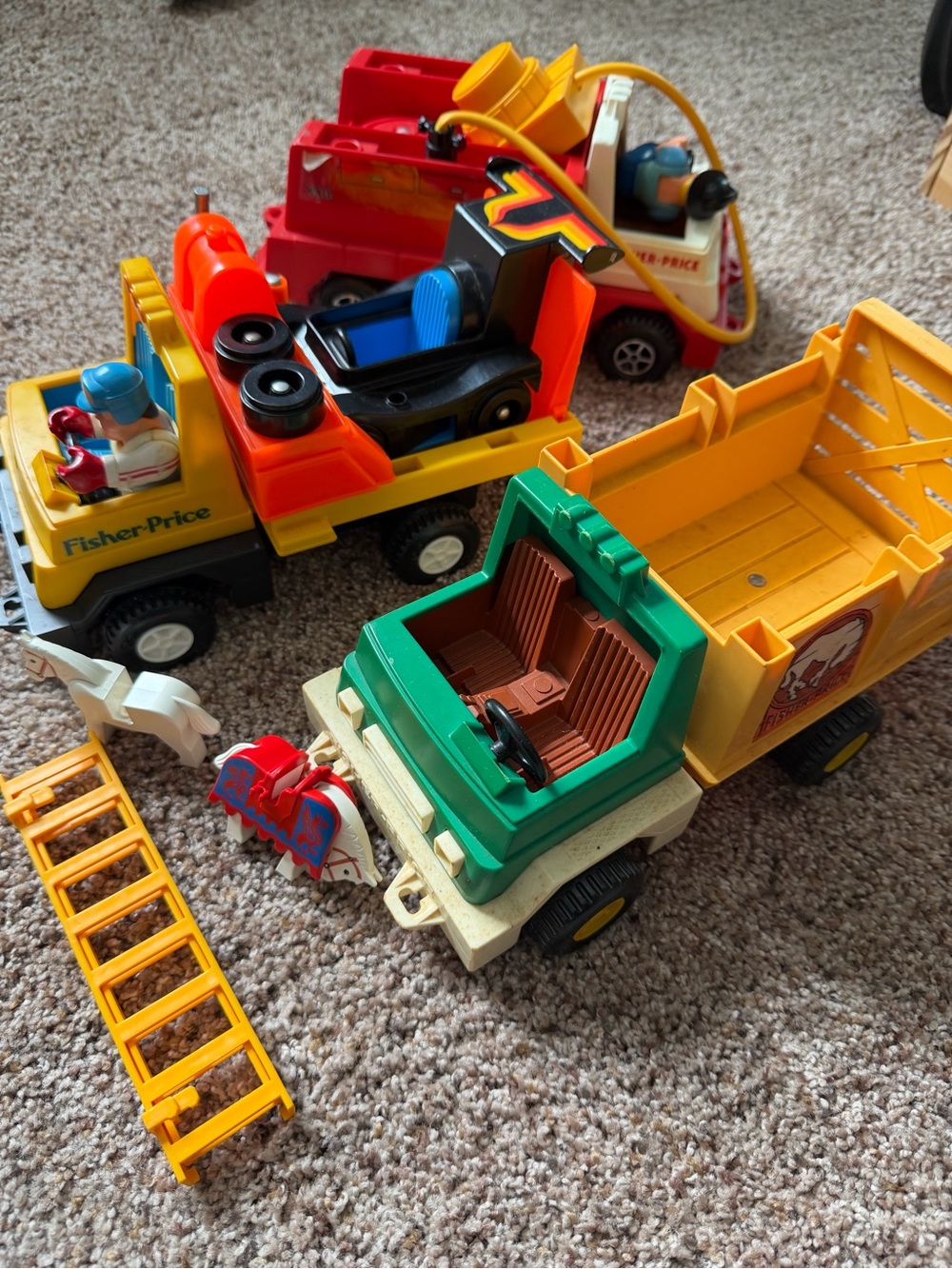 Fisher-Price Yellow, Green and Red Vintage Toy Truck Trio
